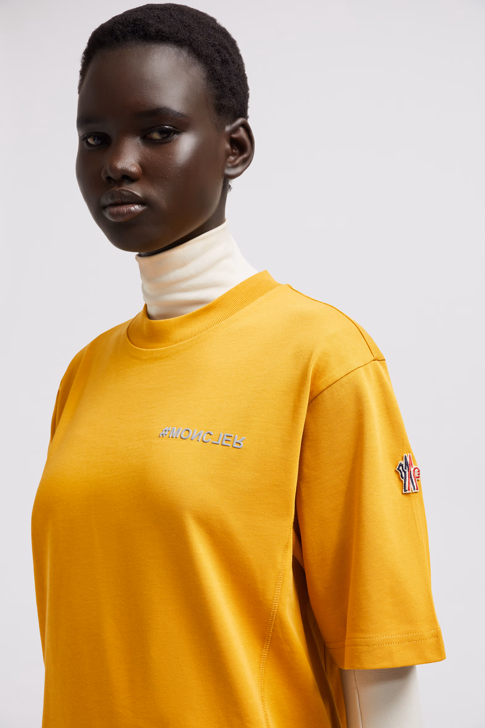 Logo Cotton T-Shirt Women Yellow Moncler 4